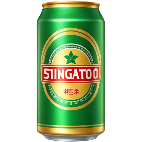 Tsingtao beer can, iconic green and gold design, famous Chinese beer, emoji style emoji
