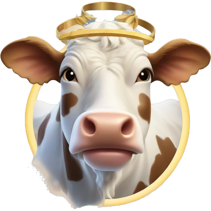 three cows with halo and wings on a cloud emoji