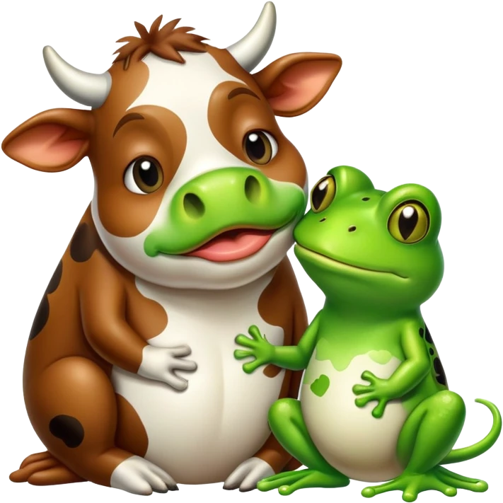 A drunk cow kissing a frog emoji
