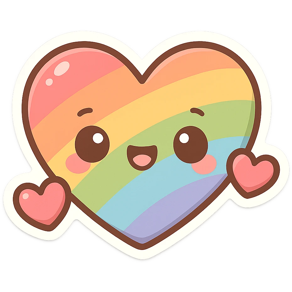 chibi sticker-style rainbow heart with two hearts, cute and exaggerated emoji