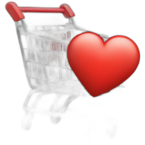 shopping cart with one red heart inside of ot emoji
