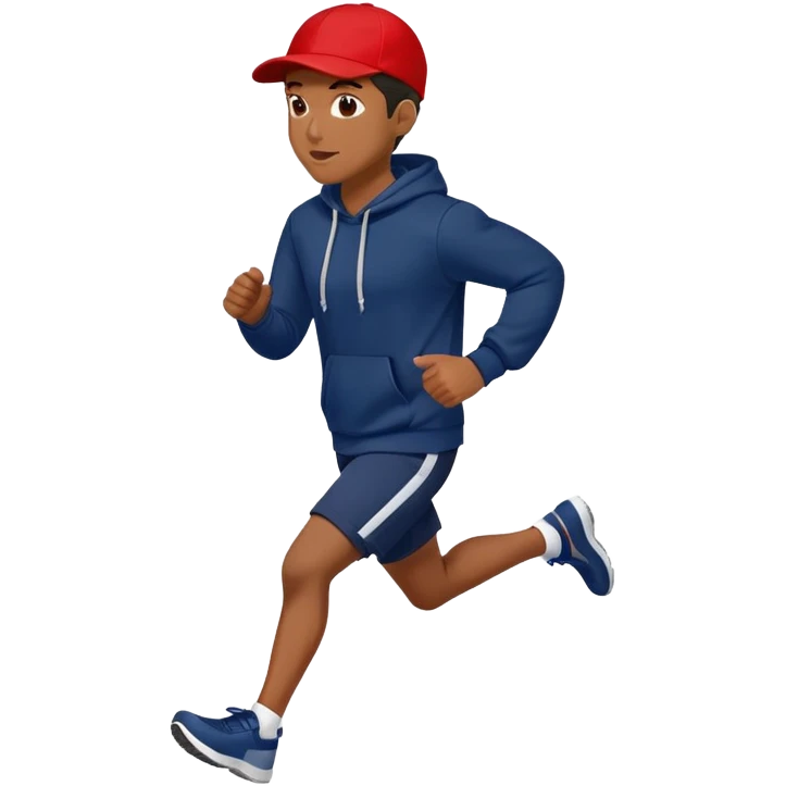 Black Man Wearing Navy Cap. Red hoodie. and running. emoji