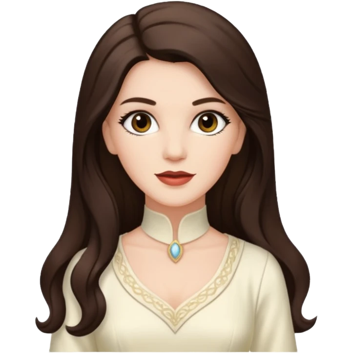 Maxene Andrews from The Andrews Sisters with long dark brown hair, ivory outfit emoji