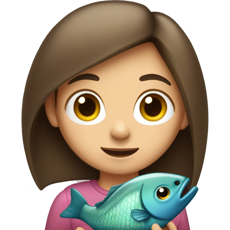 A girl with straight brown hair holds a fish in her arms emoji