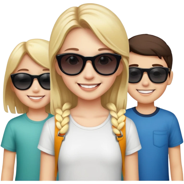 smiling girl with boys outdoors dark sunglasses  emoji