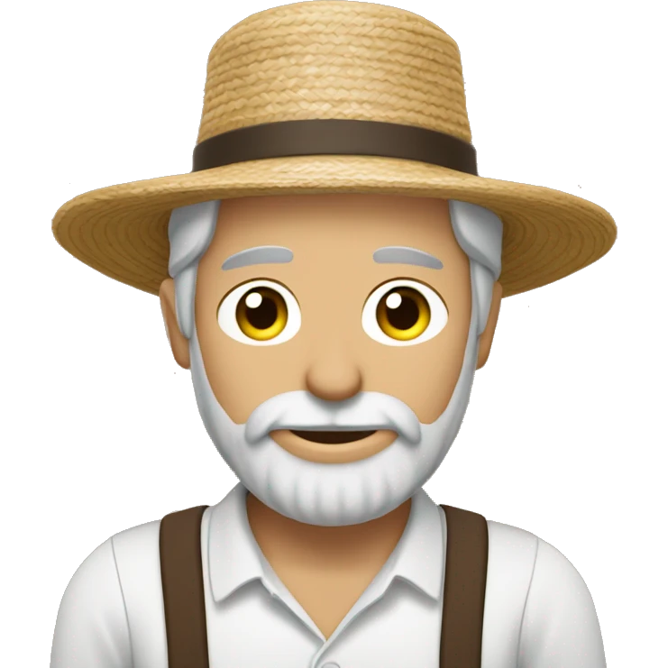 Amish man white with brown straw hat building a building with beard without a mustache with suspenders emoji