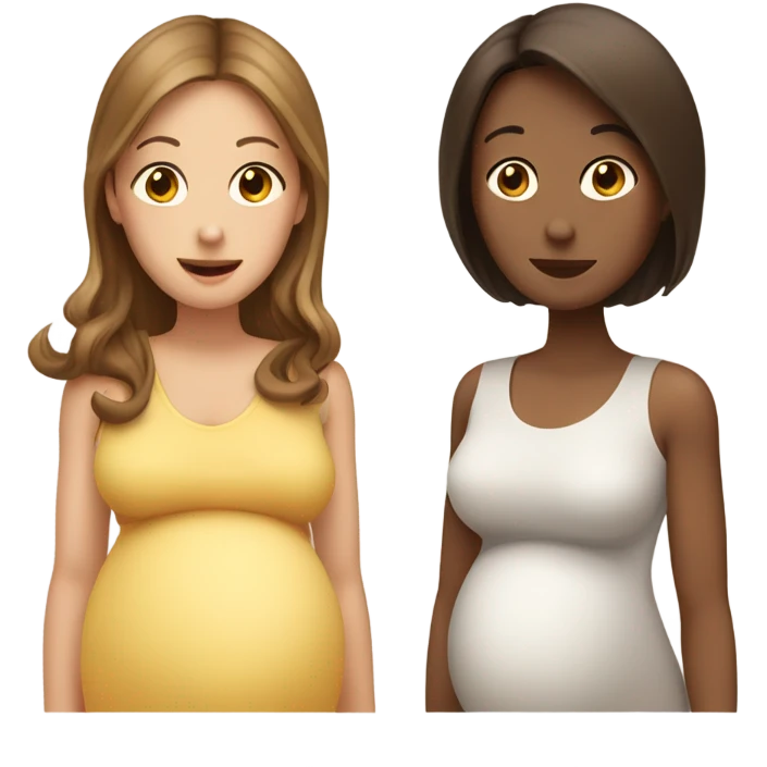 2 pregnant women talking - one white with brown hair and one lightly tan with dark brown hair emoji