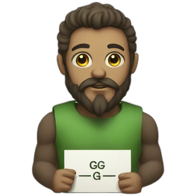 Cathulu with a beard holding a sign saying GG emoji