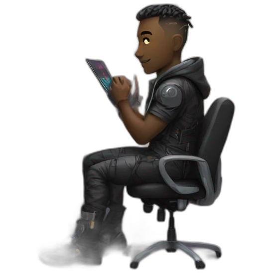 a male is working at his cyberpunk room emoji