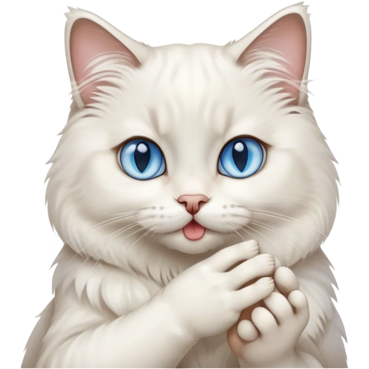 white ragdoll Cat licks its paw  emoji