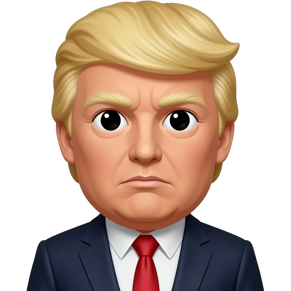 face shape look like trump with gold hair with black eyes  with suit emoji