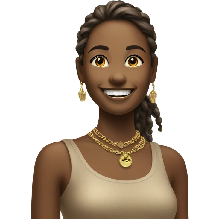 smiling girl outdoors with jewelry saying hi emoji