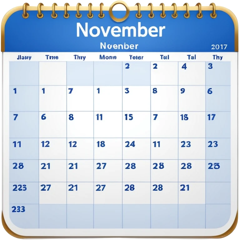 generate a calender page with november 22 written on it, an ios styled icon , background free , blue and gold and white colors emoji