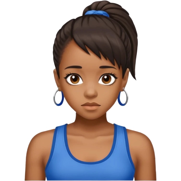 Lisa Left Eye Lopes brown eyes dark brown Ponytail hair, blue tank top emoji