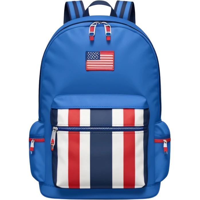 simple blue backpack, at the bottom pocket there is a  tommyjeans logo featuring a Tommy Jeans-inspired logo. The logo looks like a vertically-striped American flag in red, white, and navy. The flag stripes are vertical, not horizontal. Flat

 emoji