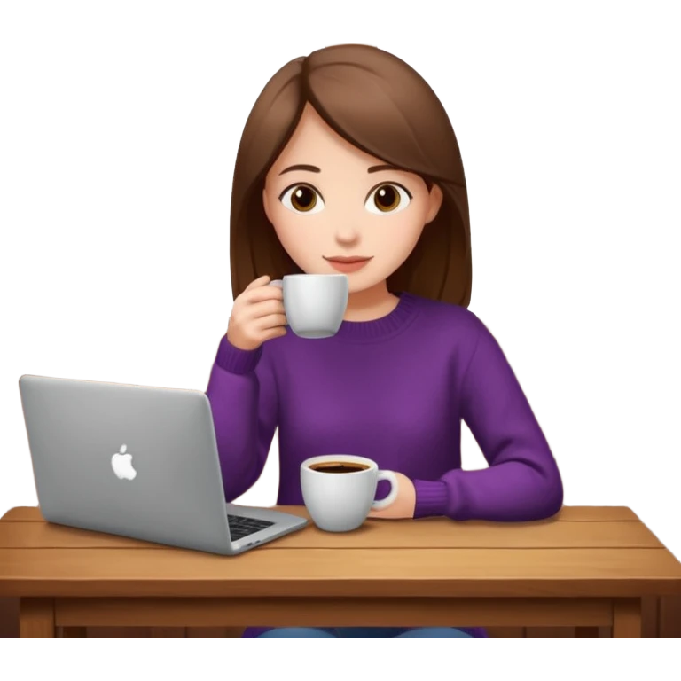 laptop and coffee are on the table. coffee is not on the laptop. the girl is drinking coffee. emoji