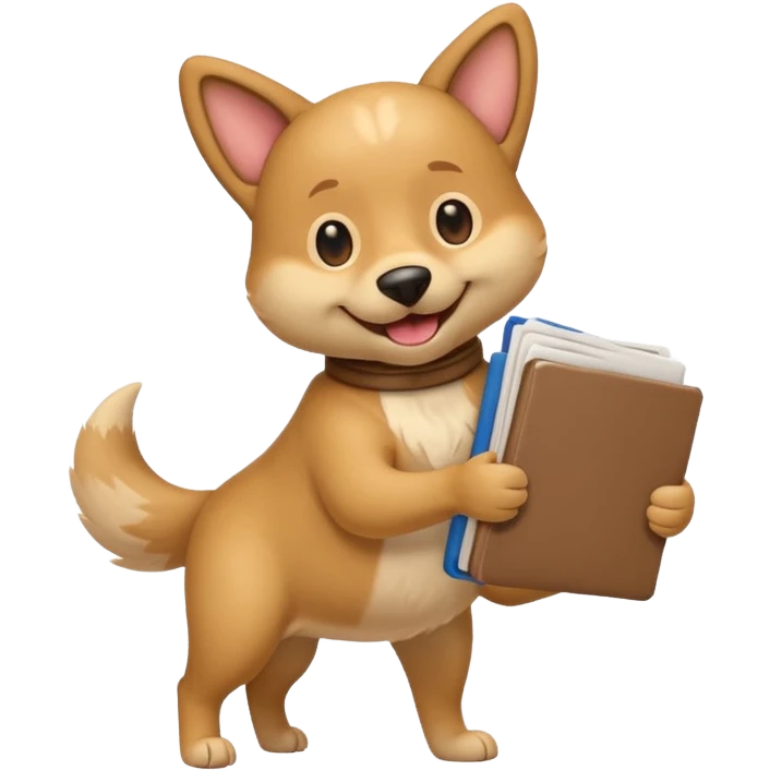 playful emoji dog carrying several resumes in its mouth, tail up, no hands, clean and iconic emoji