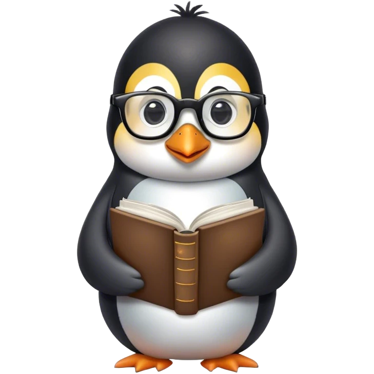 Me puedes crear un pingüino que se vea adorable pero intelectual me gustaría que usará lentes y un libro  emoji