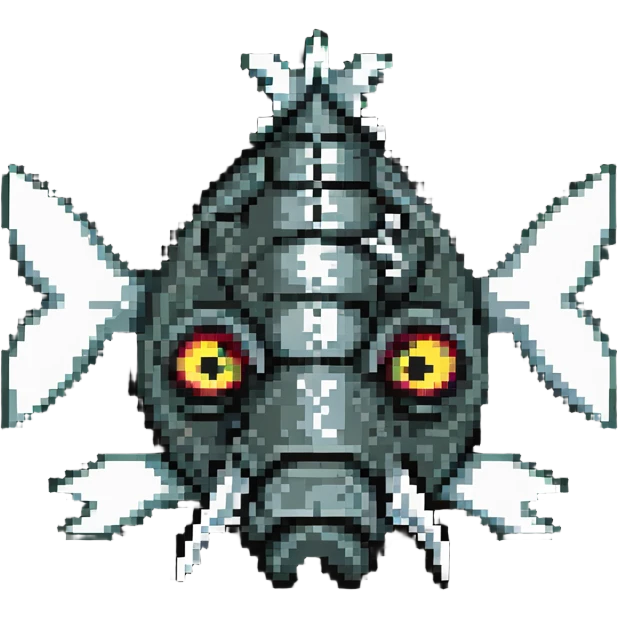 dead fish head logo with X eyes and a bone, fish head separated from body emoji
