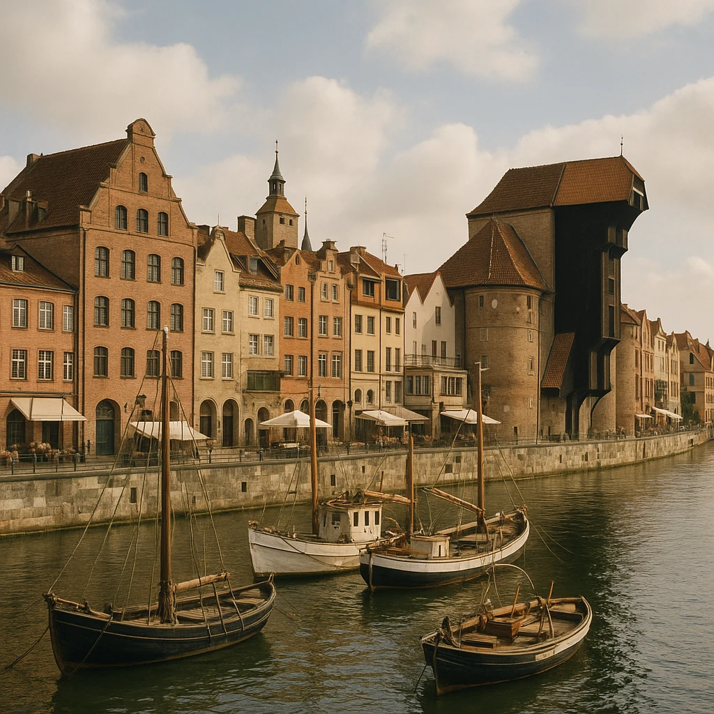 photorealistic port with historic buildings, old-world charm emoji