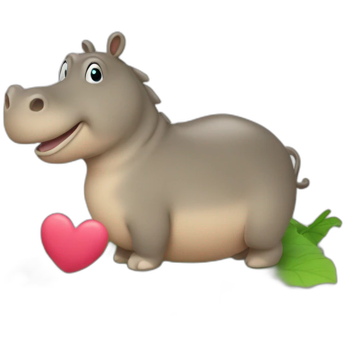 Chat sur un hippopotame avec des cœur emoji