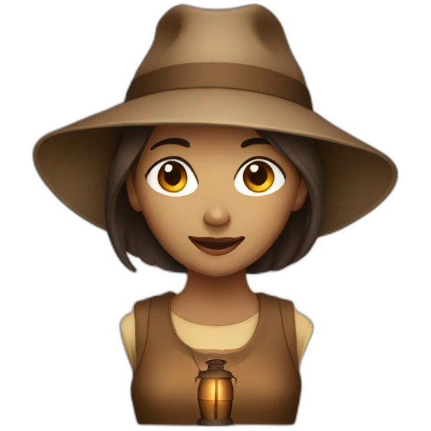Woman wearing brown clothes and a hat with a lantern emoji