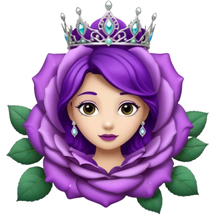 Purple rose flower, silver circle plaque, silver tiara emoji