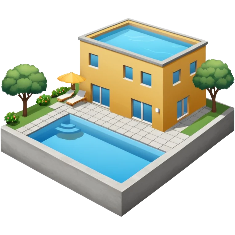 créer une maison simple en iso  teinte de gris avec une pisicne à coté emoji