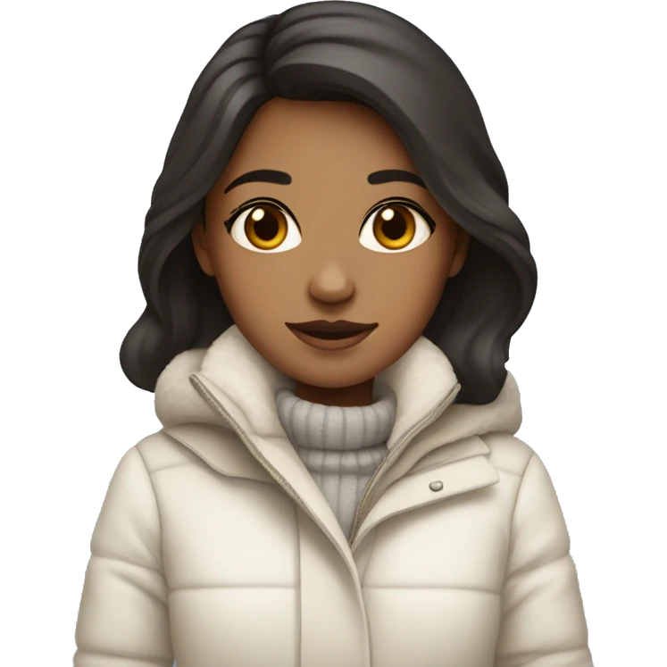 tan girl with dark hair in white winter clothes emoji