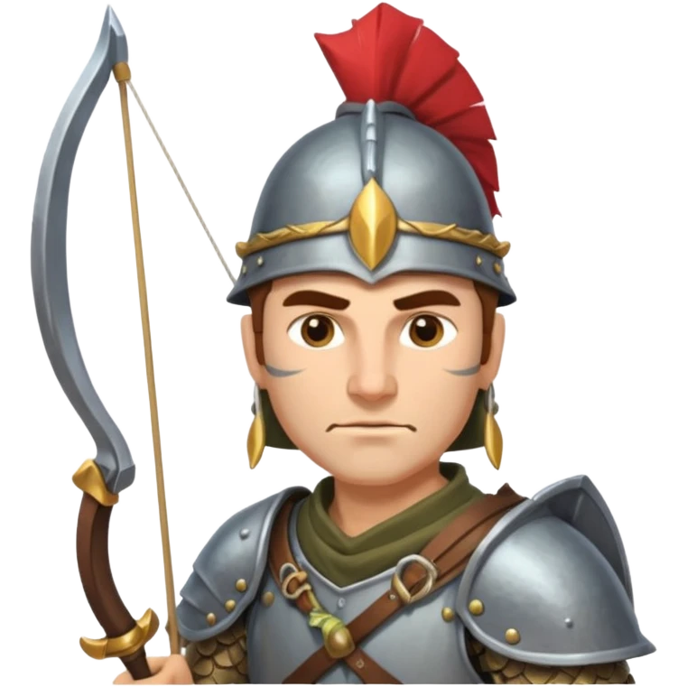 Scythian soldier, ancient warrior, wearing traditional pointed hat and scale armor, holding a bow, simple and expressive emoji style emoji