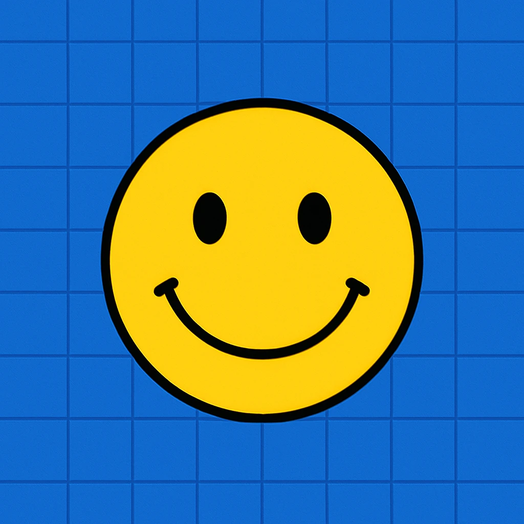 Frame 9: Fully blue background, grid lines almost all drawn, smiley face unchanged emoji