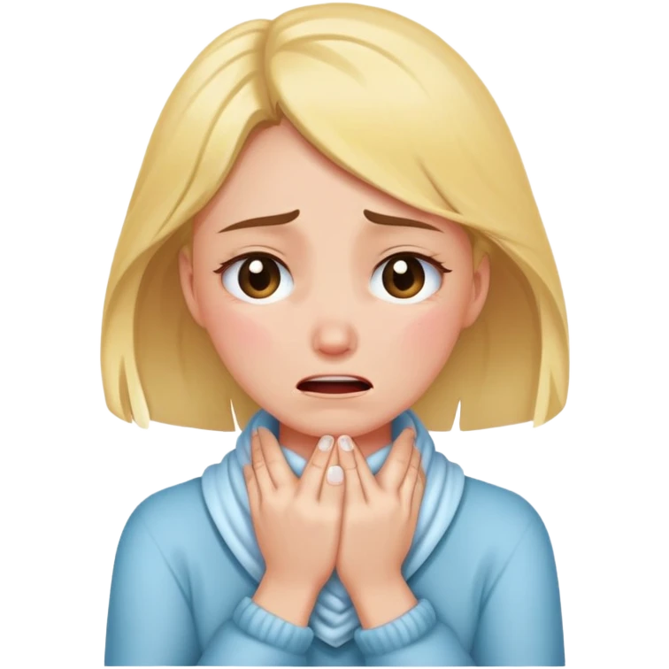 A pretty girl who is wrapping her hands around her neck and crying  emoji