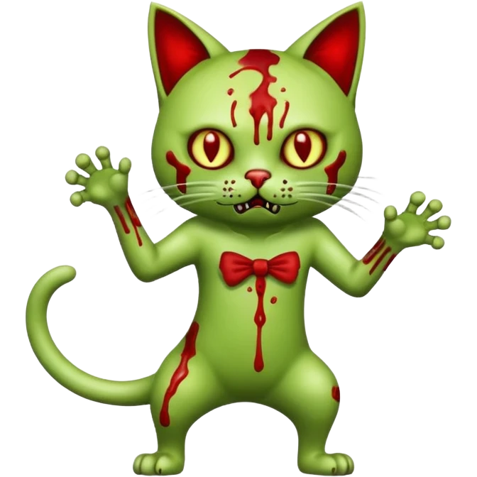 bloody matcha green zombie cat full body with action pose emoji
