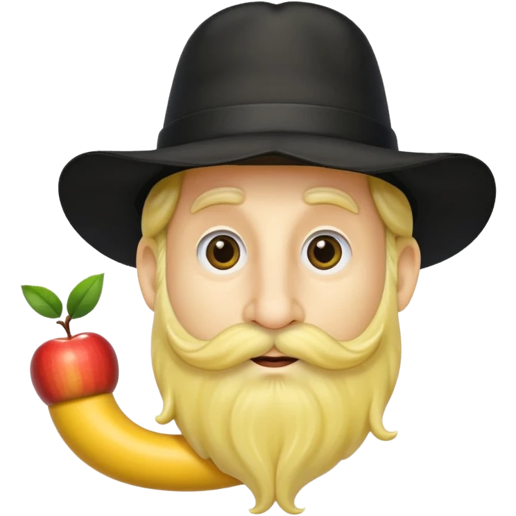 Yellow rabbi apple emoji with hat and wavy side hair and longue phallic nose emoji
