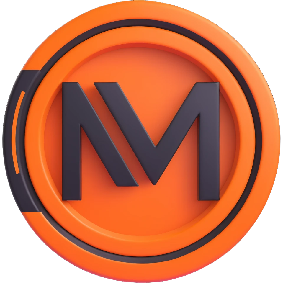 3D circular pattern, orange-black stylized M letter, McLaren style, no brand name emoji