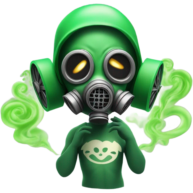 An emoji of a small Cupid wearing a gas mask, looking shocked with a green smell wave in the background. emoji