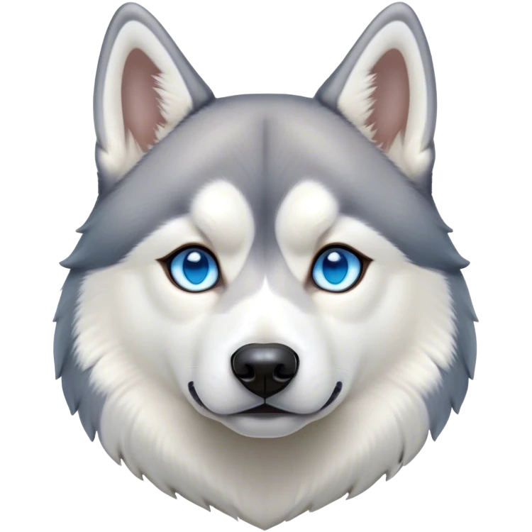 Cinematic Noble Siberian Husky Portrait Emoji, Poised and regal, with a strong, athletic build and a thick, well-groomed grey and white coat, piercing icy blue eyes, Simplified yet sharp and sophisticated features, highly detailed, glowing with a cool, dignified glow, high shine, intelligent and spirited, stylized with an air of endurance, focused and attentive, soft glowing outline, capturing the essence of a watchful and commanding sled dog, so majestic it feels as though it could sprint out of the screen with effortless authority! emoji
