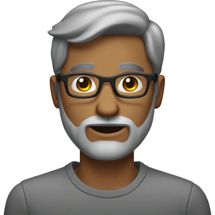 Create a crossed eyed man with glasses and a beard with a grey shirt  emoji