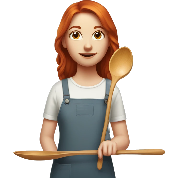 young red head woman holdin 2m long woode spoon emoji