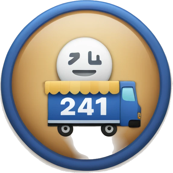A circular logo emoji with a blue verification checkmark in the center and the text "24h-shipping" around the edge. Simple and modern style. emoji