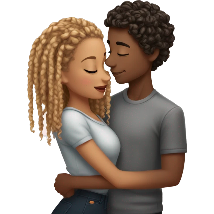 a light skinned boy with short curly hair kissing girl with box braids and doing romance emoji