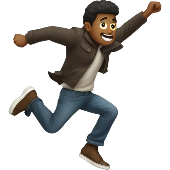 man jumping up with a dash of wind belw him emoji