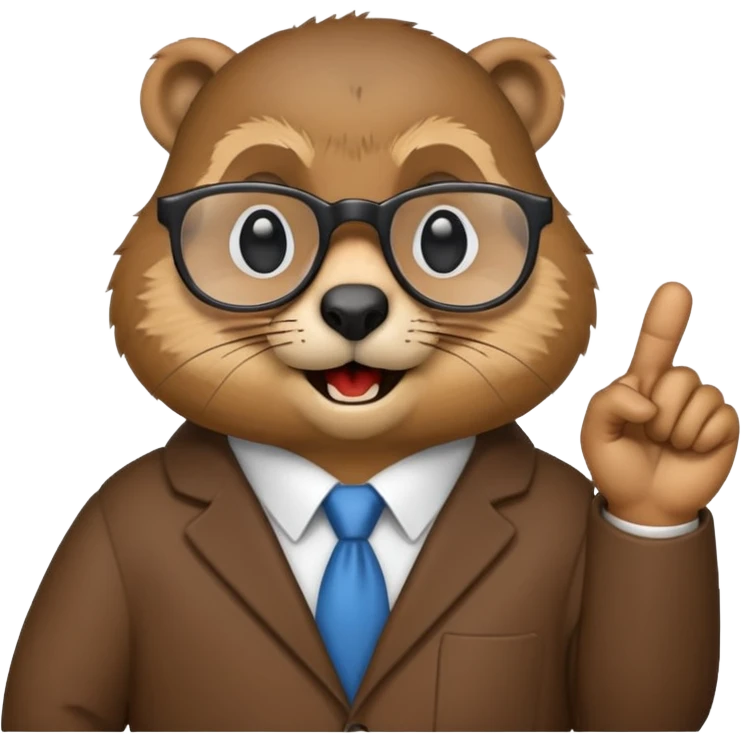 Create a version of the "nerd emoji with finger pointing up" meme with the face of a groundhog. Be sure he has glasses, buck teeth, and a smarmy "um, actually..." look on its face emoji