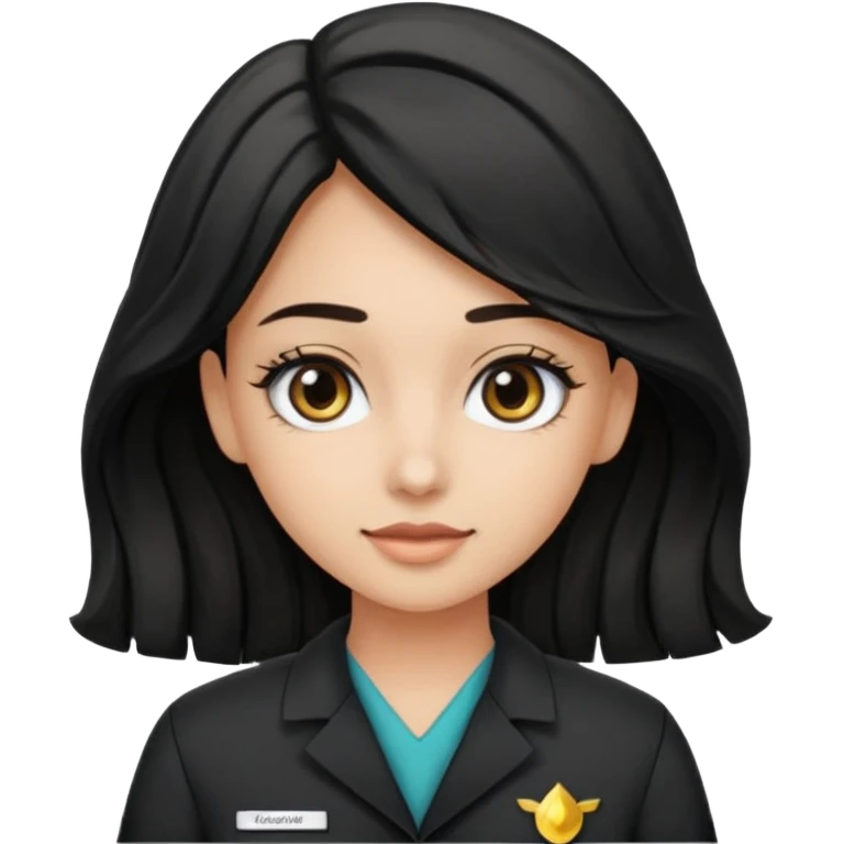 Una chica de laboratorio clínico químico con ojos negro cabello oscuro ondulado raya en medio tez media emoji