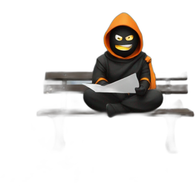 ninja sitting on park bench on fire with envelopes raining emoji