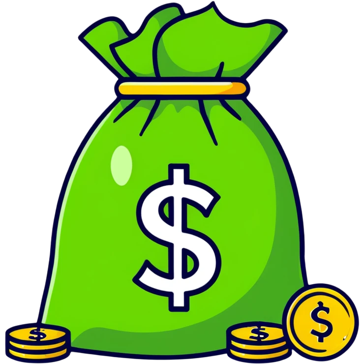 cartoonish sticker of a money bag with gold coins emoji
