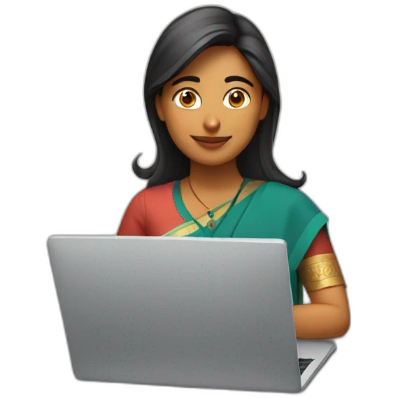a female indian software engineer sitting behind a laptop emoji