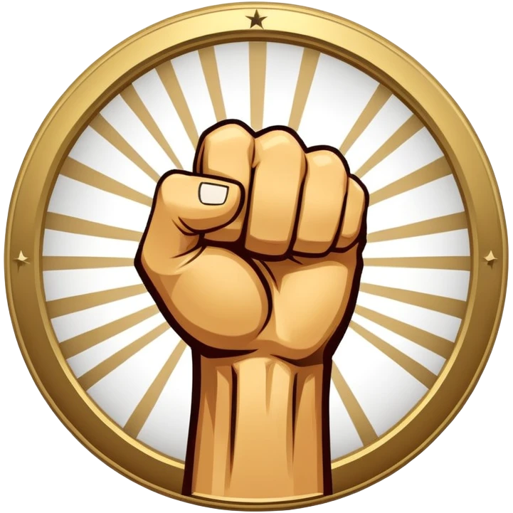 Round emblem symbolizing combat sports, featuring a clenched fist facing forward at the center. The fist is bold and strong, representing power and skill in martial arts. Surrounding the fist are dynamic lines, giving the emblem a sense of motion and energy, emphasizing the intensity of combat. Transparent background. emoji