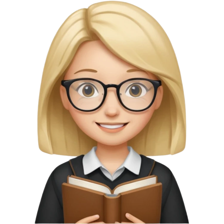 A student, girl, wearing glasses, hold book in front of their chest emoji