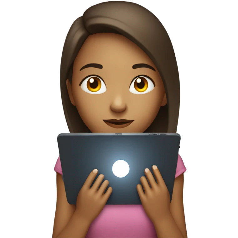 girl looking at turned on tablet emoji